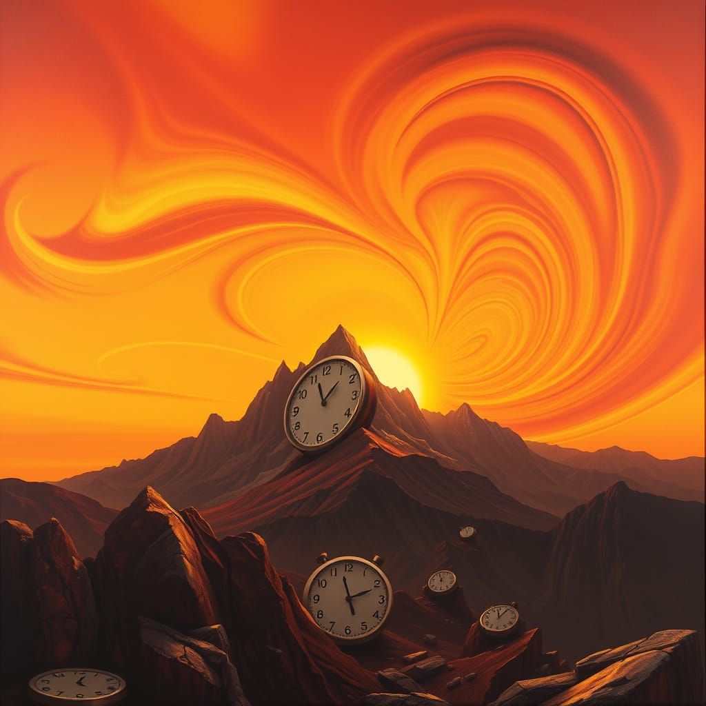 Surrealist Mountain Range in Vibrant Dawn Light