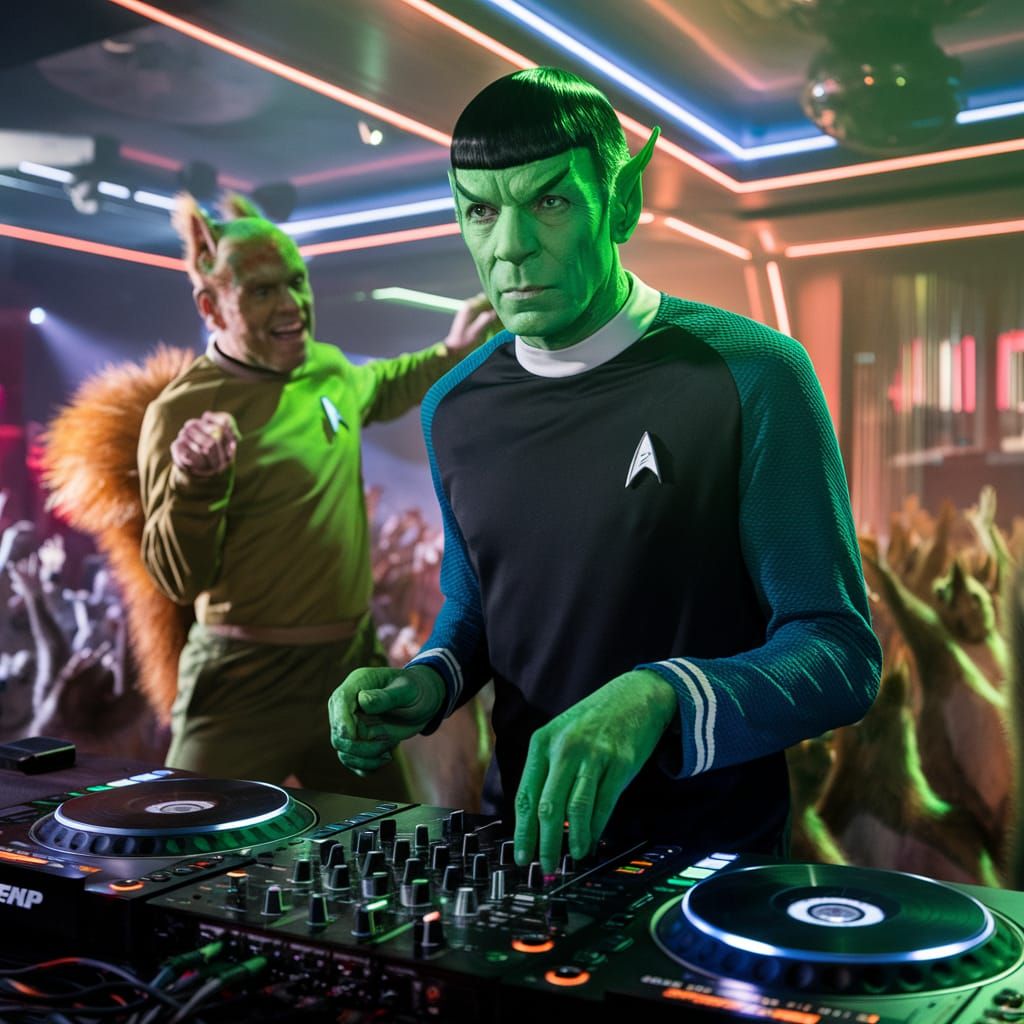 Star Trek Spock as a DJ in a Vibrant Rave Scene