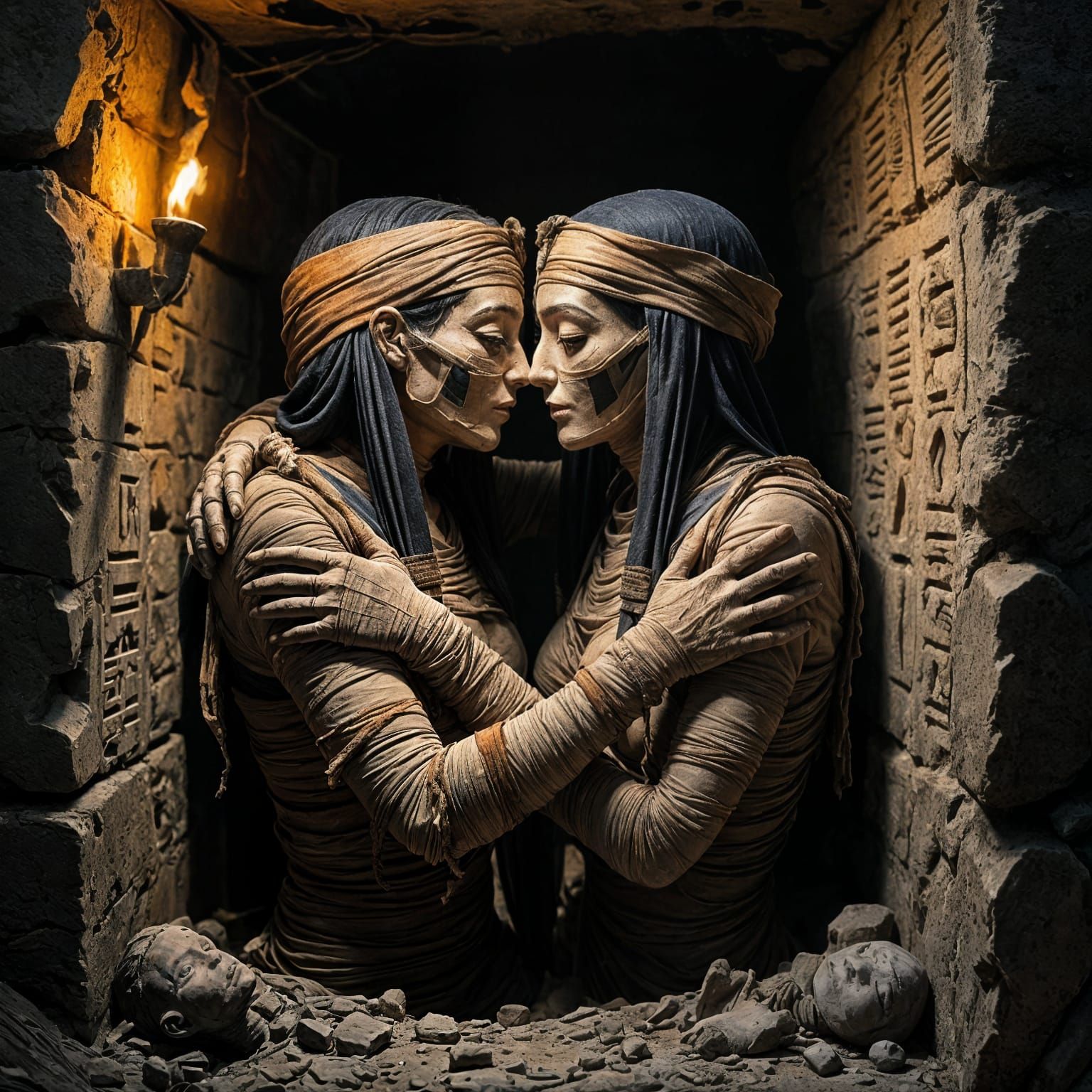 Eternal Embrace: Mummies in Tomb of Undying Love