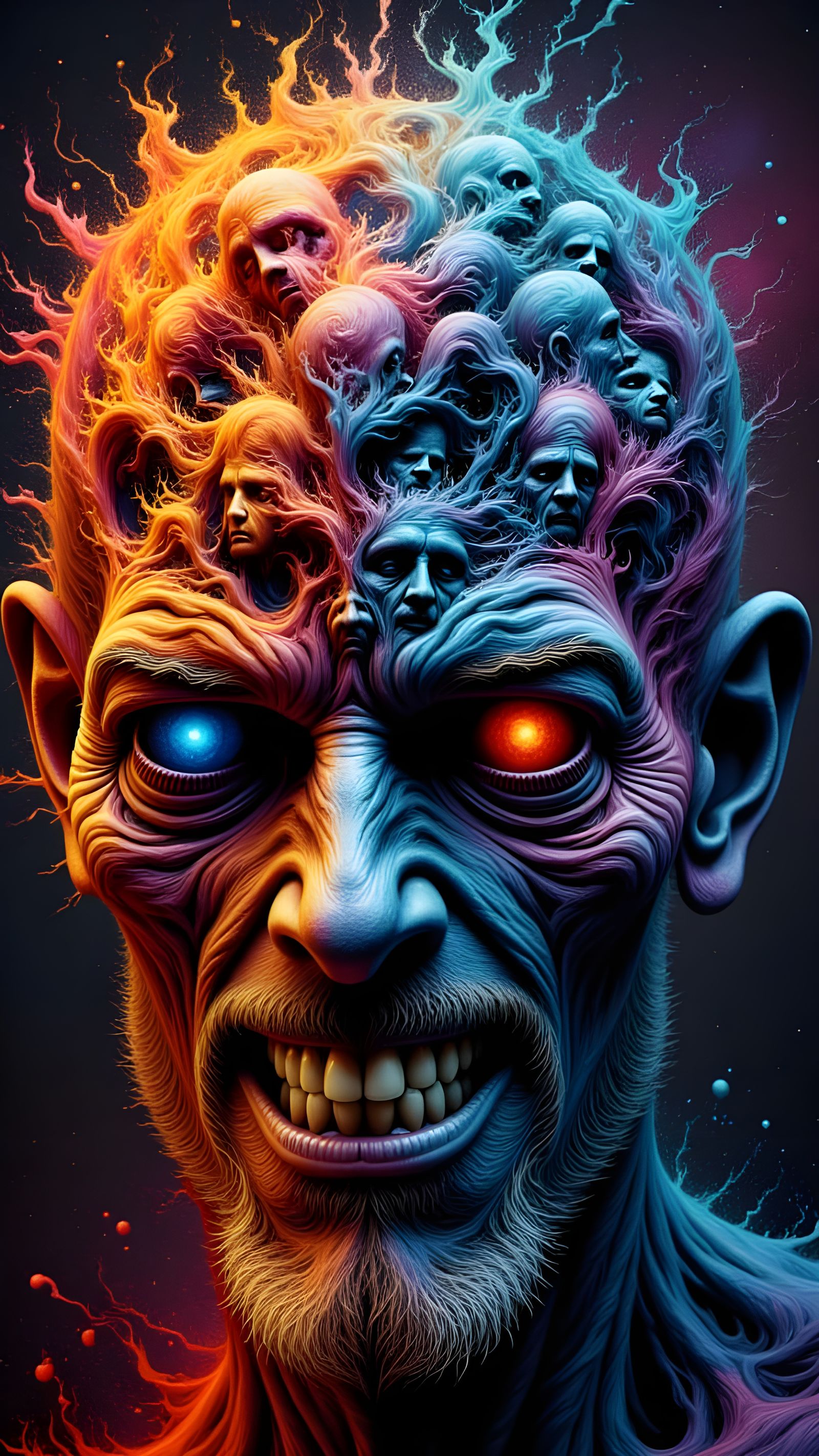 Fractal Faced Man in Glitch Art Style