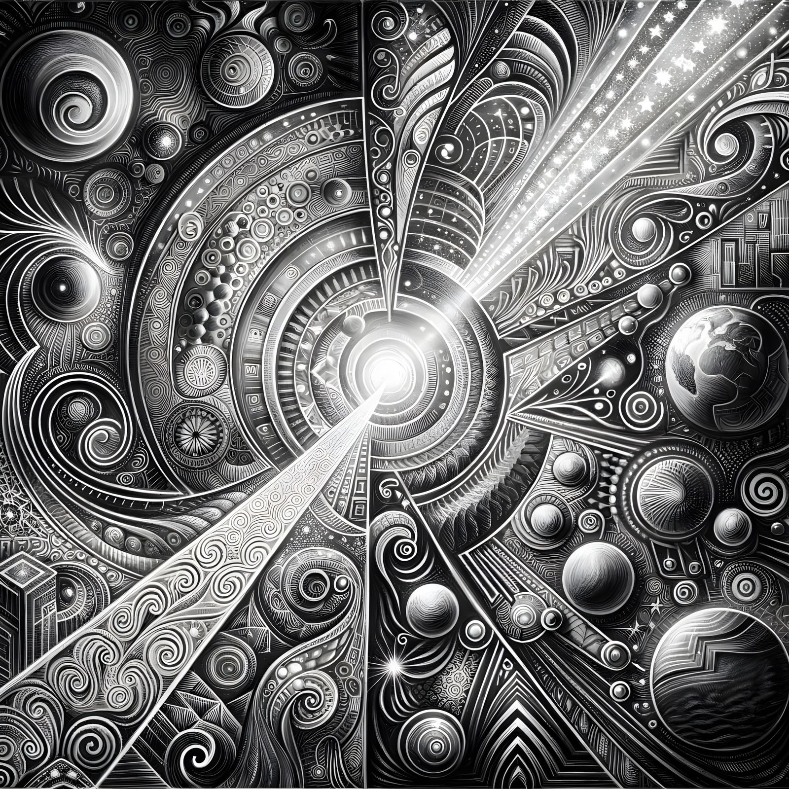 Intricate Charcoal Drawing of Spiritual Desire and Journey