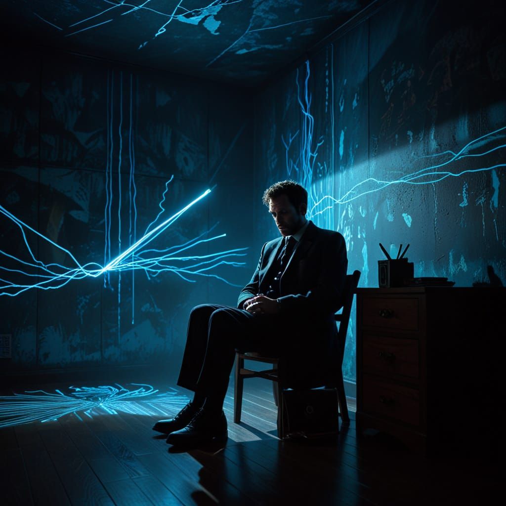 Shadowy Mastermind Plotting in Film Noir Style