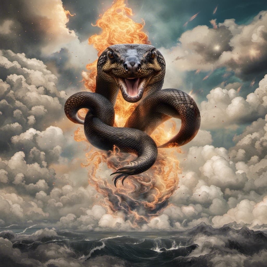 Infernal Anaconda Swimming in Flaming Sky