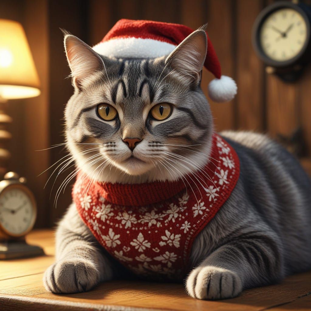 Vintage-Style Christmas Cat in Red Sweater