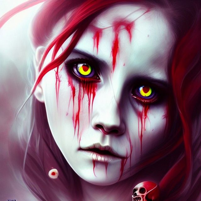 Undead Blood Goddess Portrait in Macabre Style