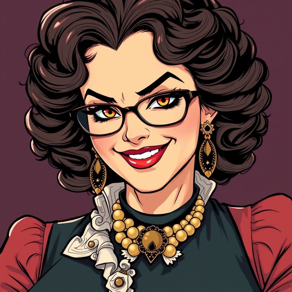 Elegant Woman with Mischievous Smile in Art Nouveau Noir Sty...