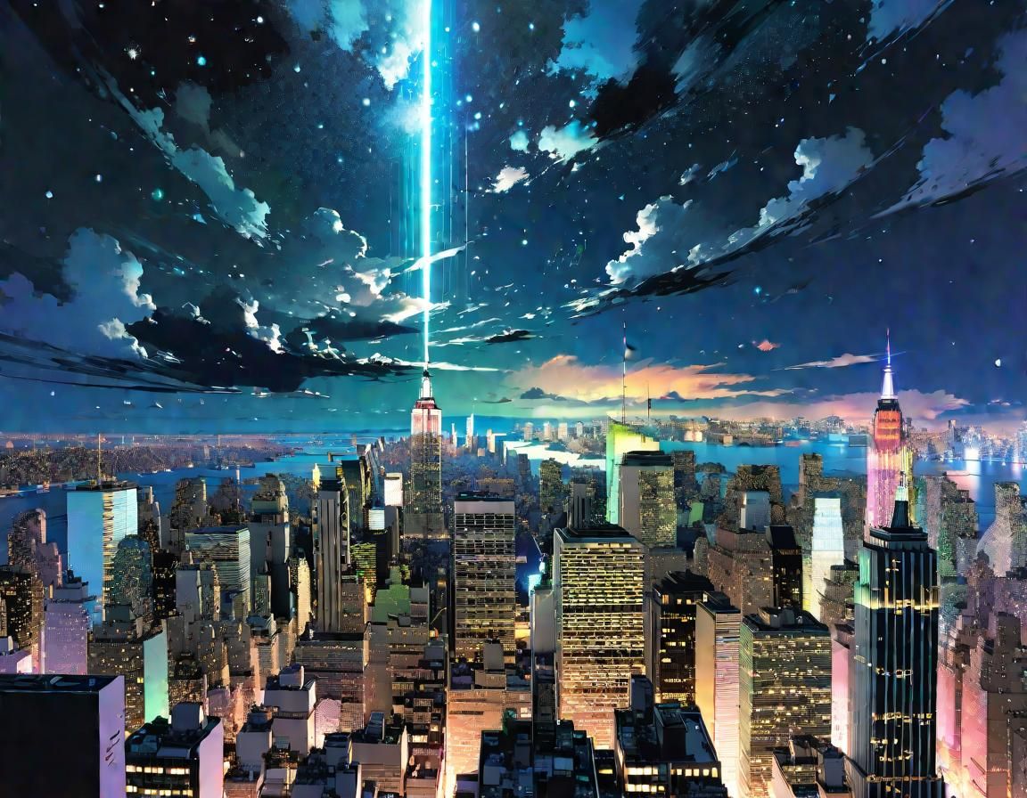 New York City Skyline in Manga Style