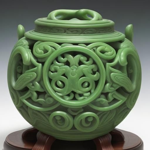 Ornate Jade Pot with Carvings