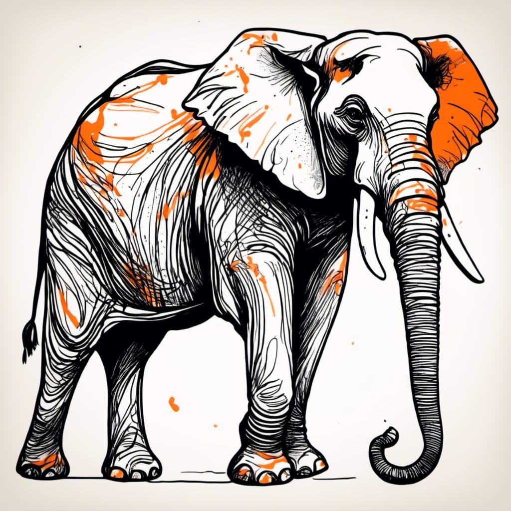 Minimalist Elephant Line Drawing in Kandinsky Style