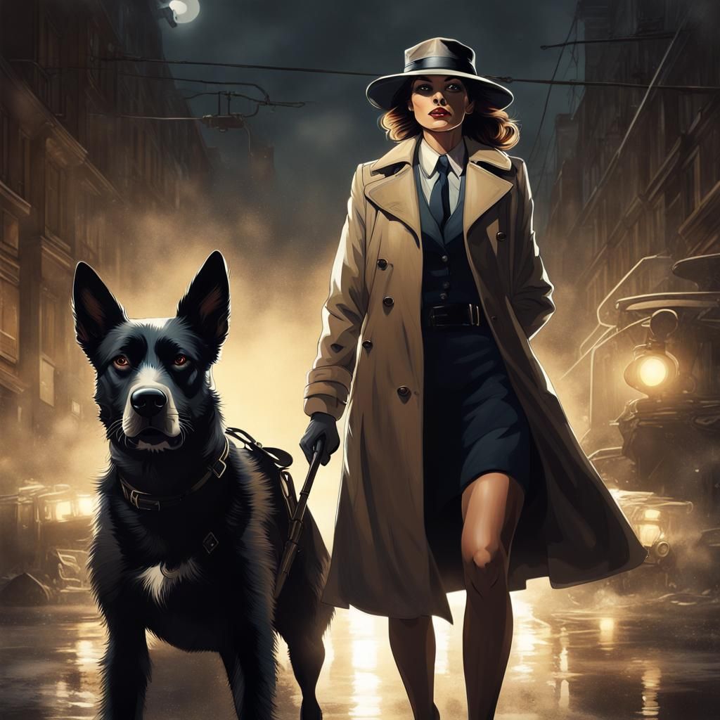 Detective and Dog in Atmospheric Digital Art