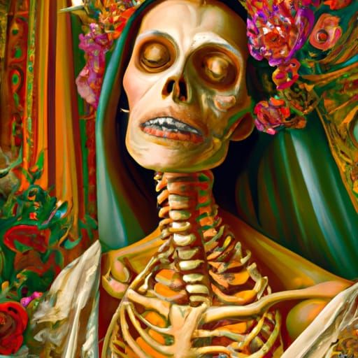 Dark Princess of Skulls Portrait in Oil Painting Style