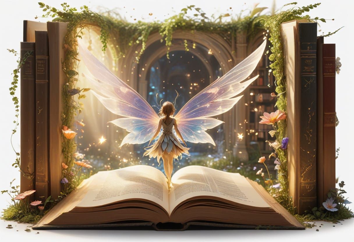 Whimsical Library Portal to Enchanted Fairy Kingdom