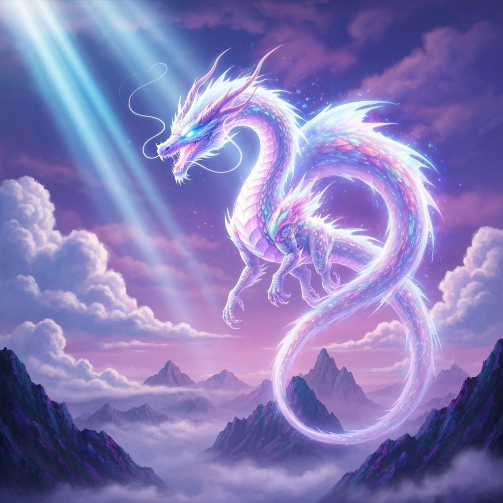 Majestic Light Dragon Soars Over Rainbow Mountains