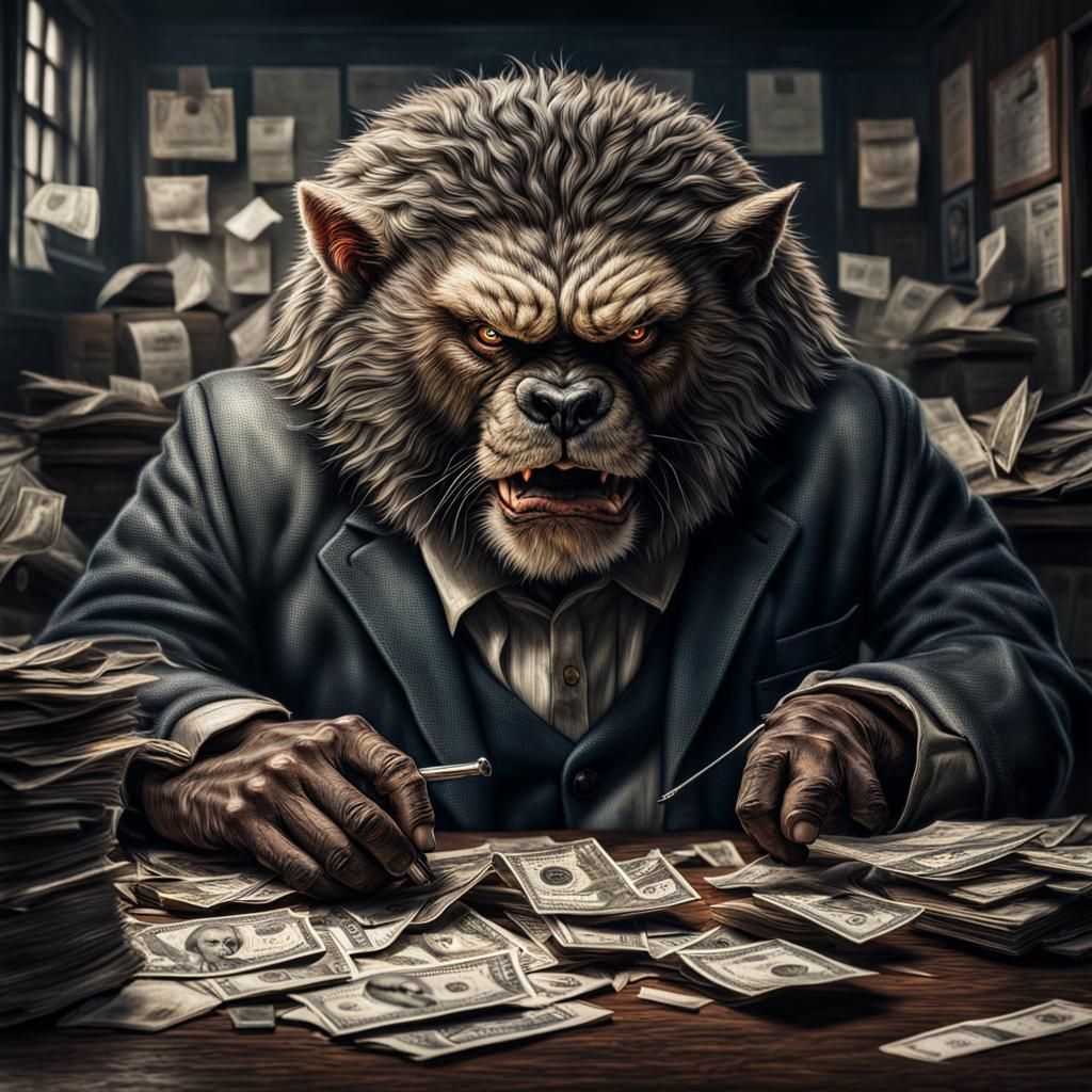Angry Animal Debt Collector in Hyperrealistic Style