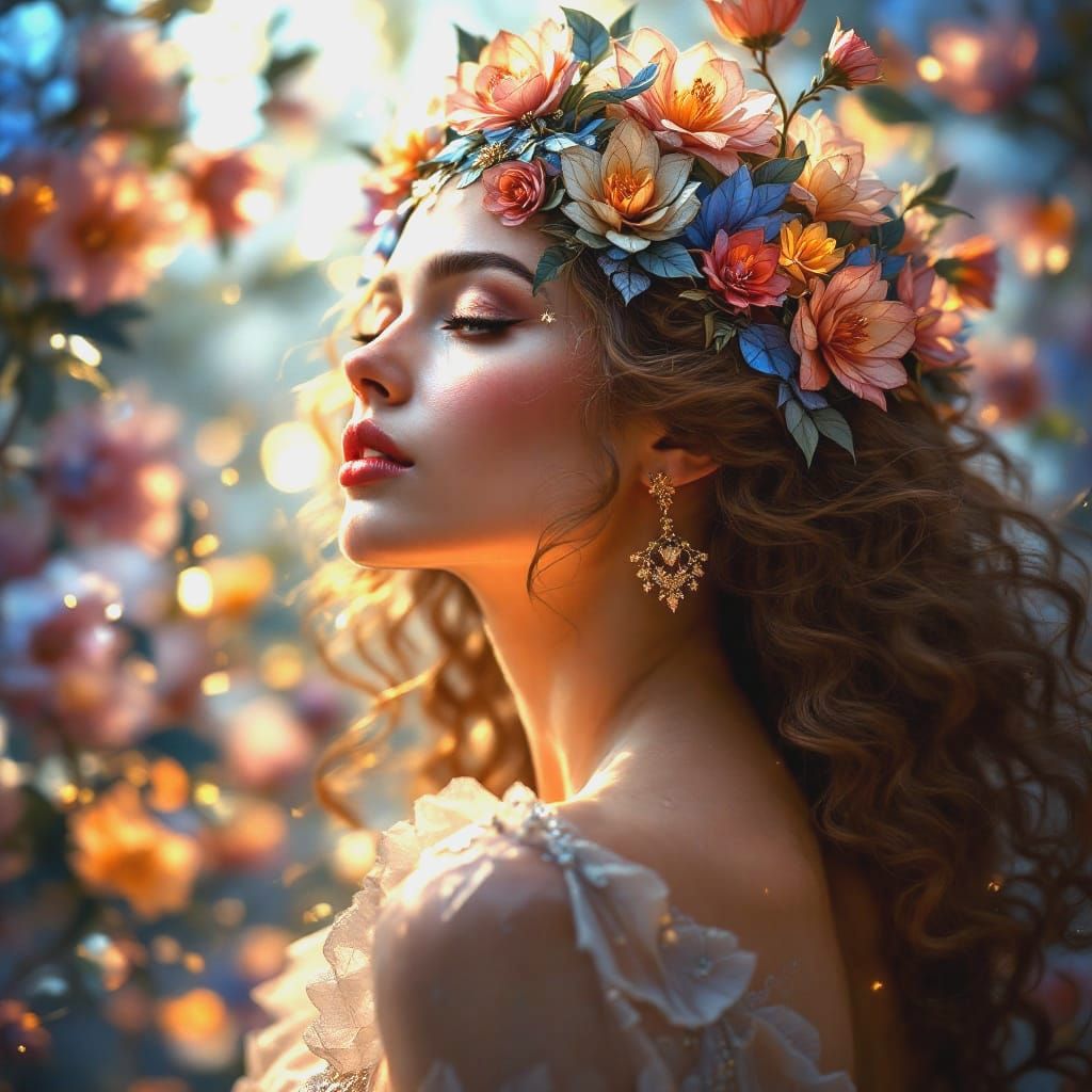 Regal Lady in Stained Glass Crown, with Intricate Quilting a...