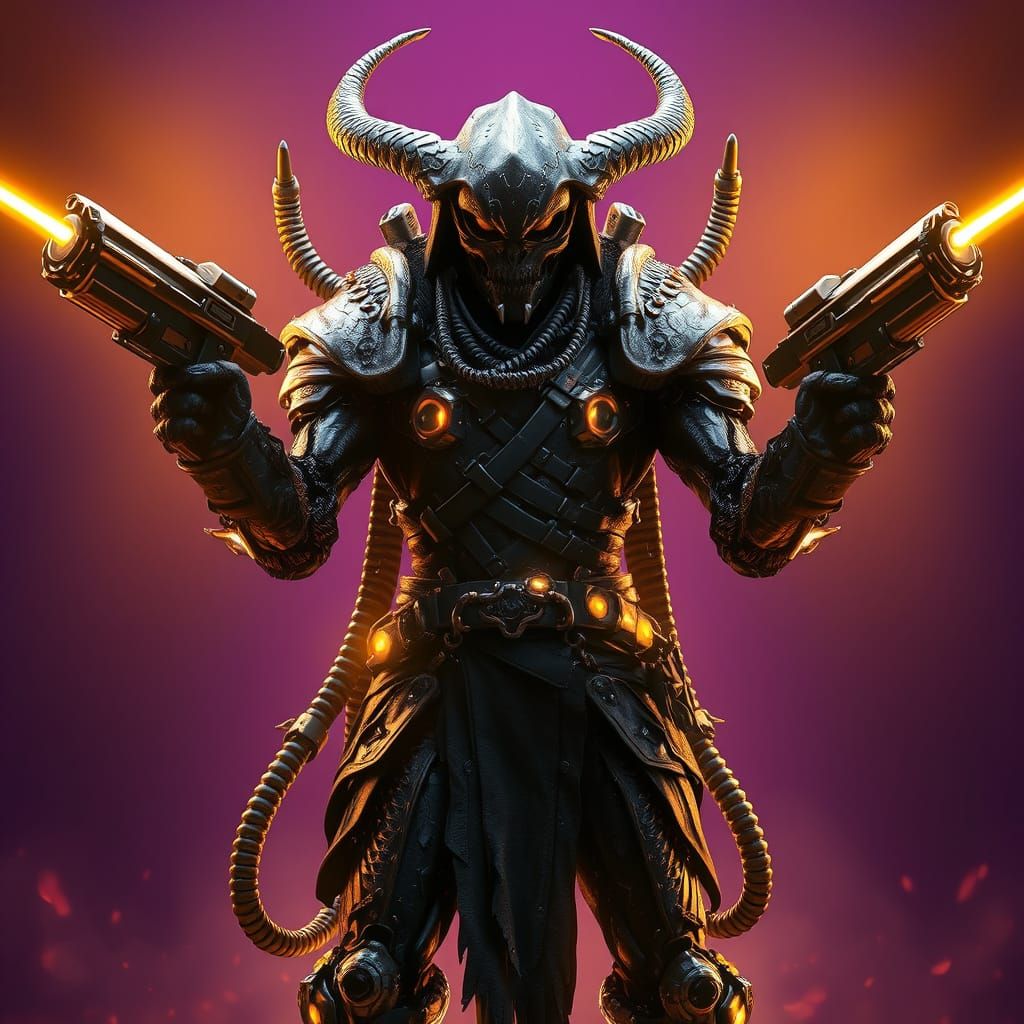 Dark Fantasy Thri-Kreen Pirate Warrior in Cyberpunk Armor