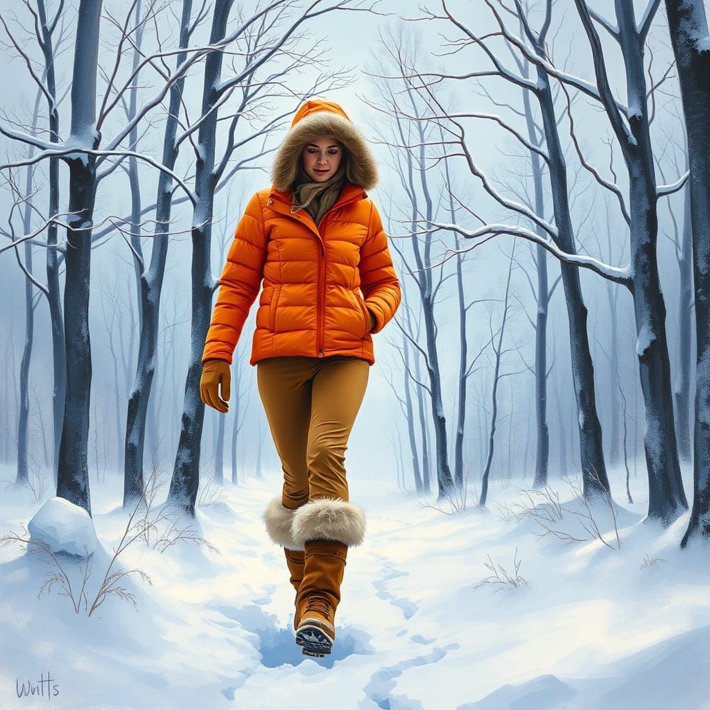 Winter Forest Scene in Impressionist Style