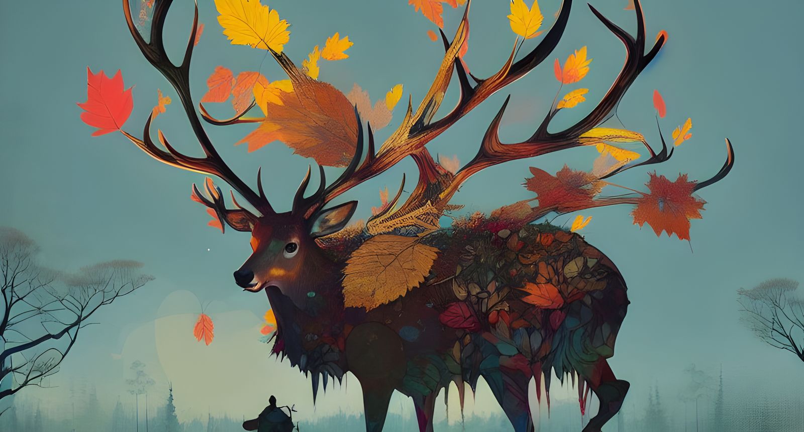 Dreamlike Stag with Autumnal Antler Tree
