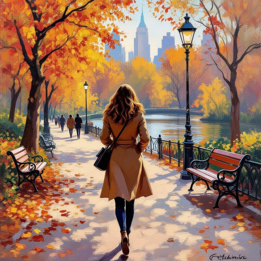 Autumn Stroll in Central Park, Impressionist Style