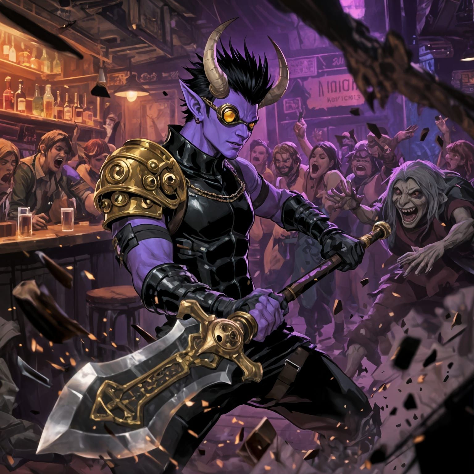 Elf Monster Hunter Destroys Gritty Bar in Anime Style
