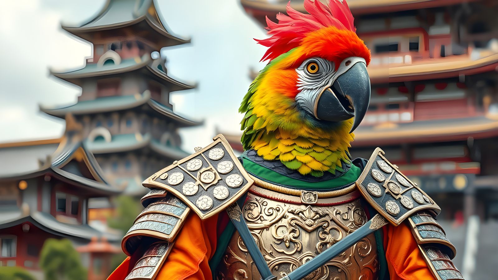 Anthro Parrot Samurai at Osaka Castle