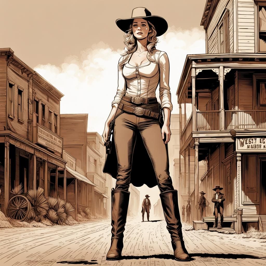 Jennifer Lawrence as Wild West Gunslinger in Sepia