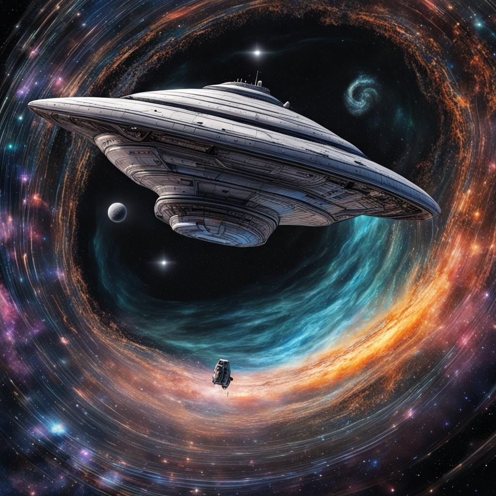 Interstellar Spaceship Approaching Black Hole: Cosmic Illust...