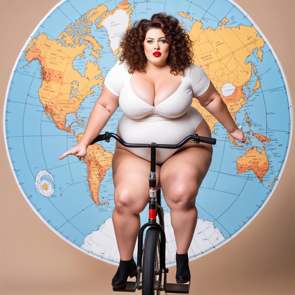 Curvy Woman on Unicycle with Weather Map