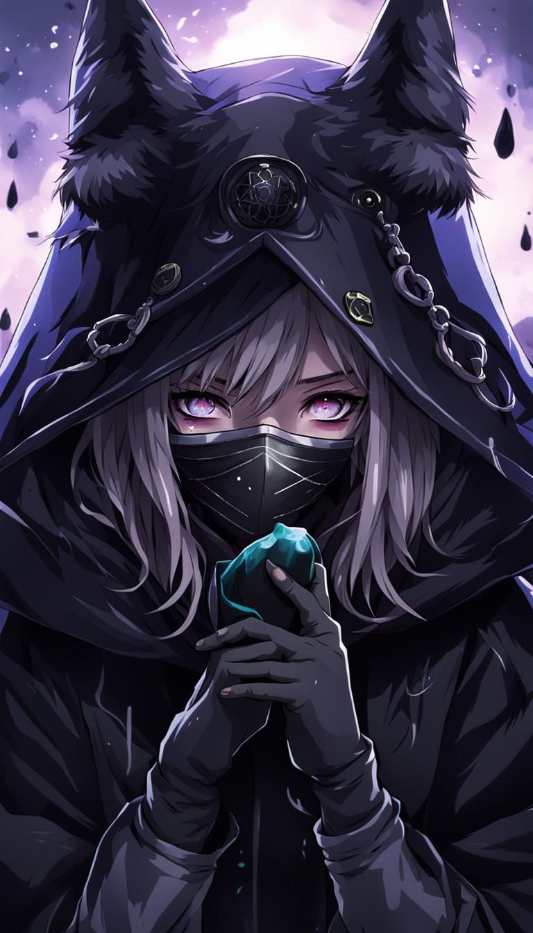 Gothic Alchemist Girl in Anime Style Making Potions