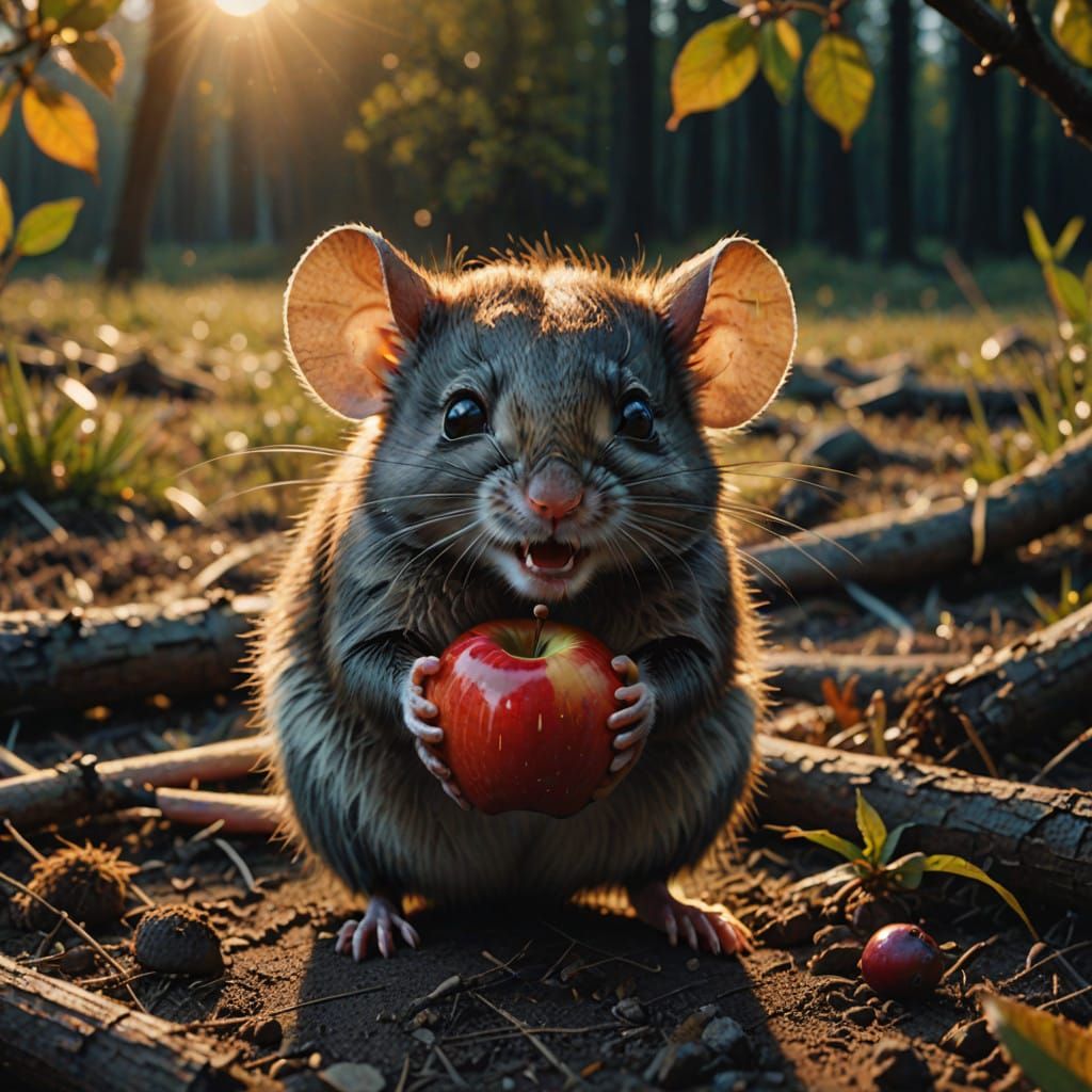 Adorable Mouse Savoring Golden Moment in Cinematic Style