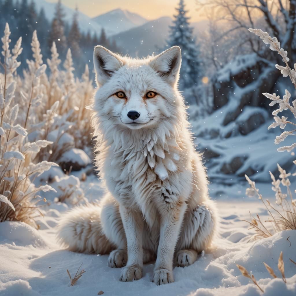 Cute Snow Fox Portrait in Fantasy Style