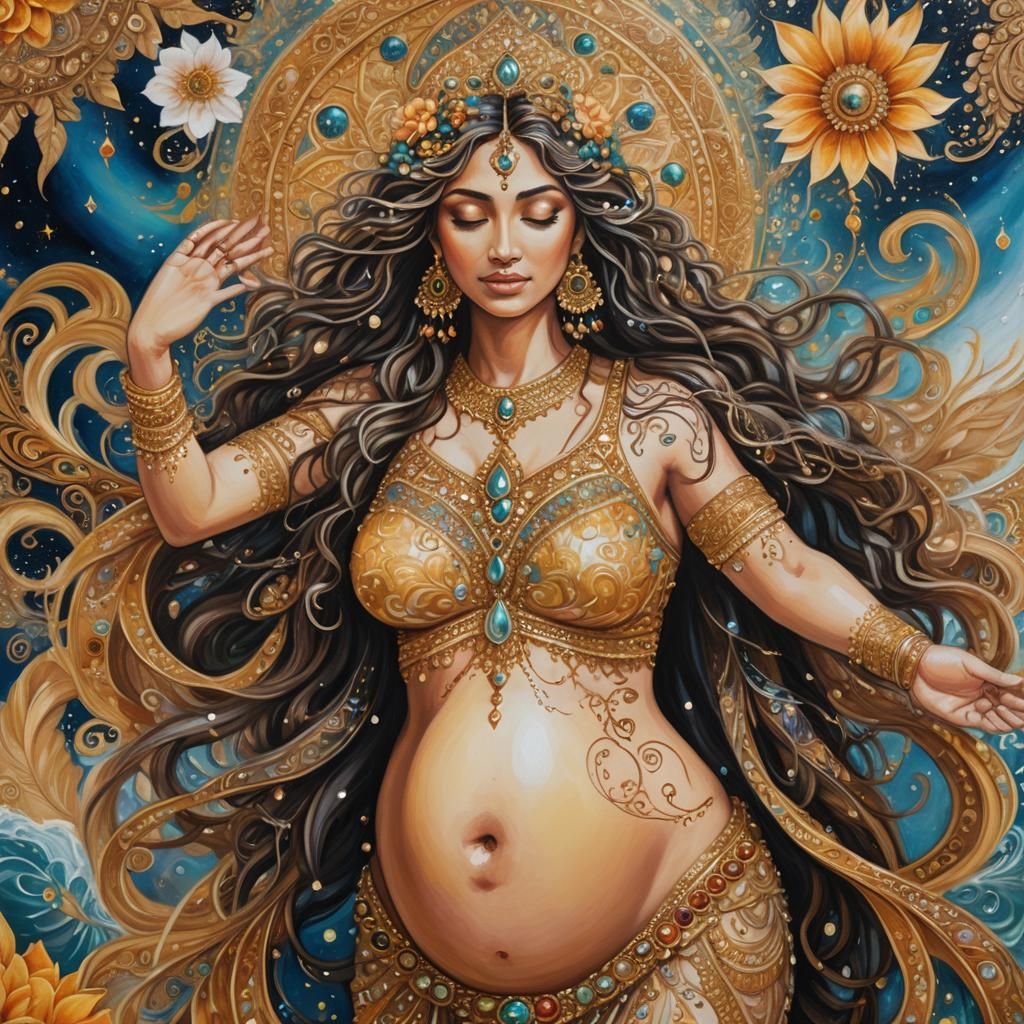 Pregnant Goddess Radiating Mystical Energy, Baroque Style