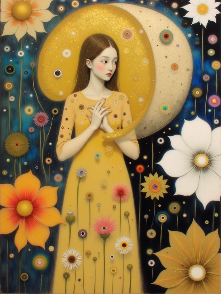 Golden Woman Portrait in Symbolist Style