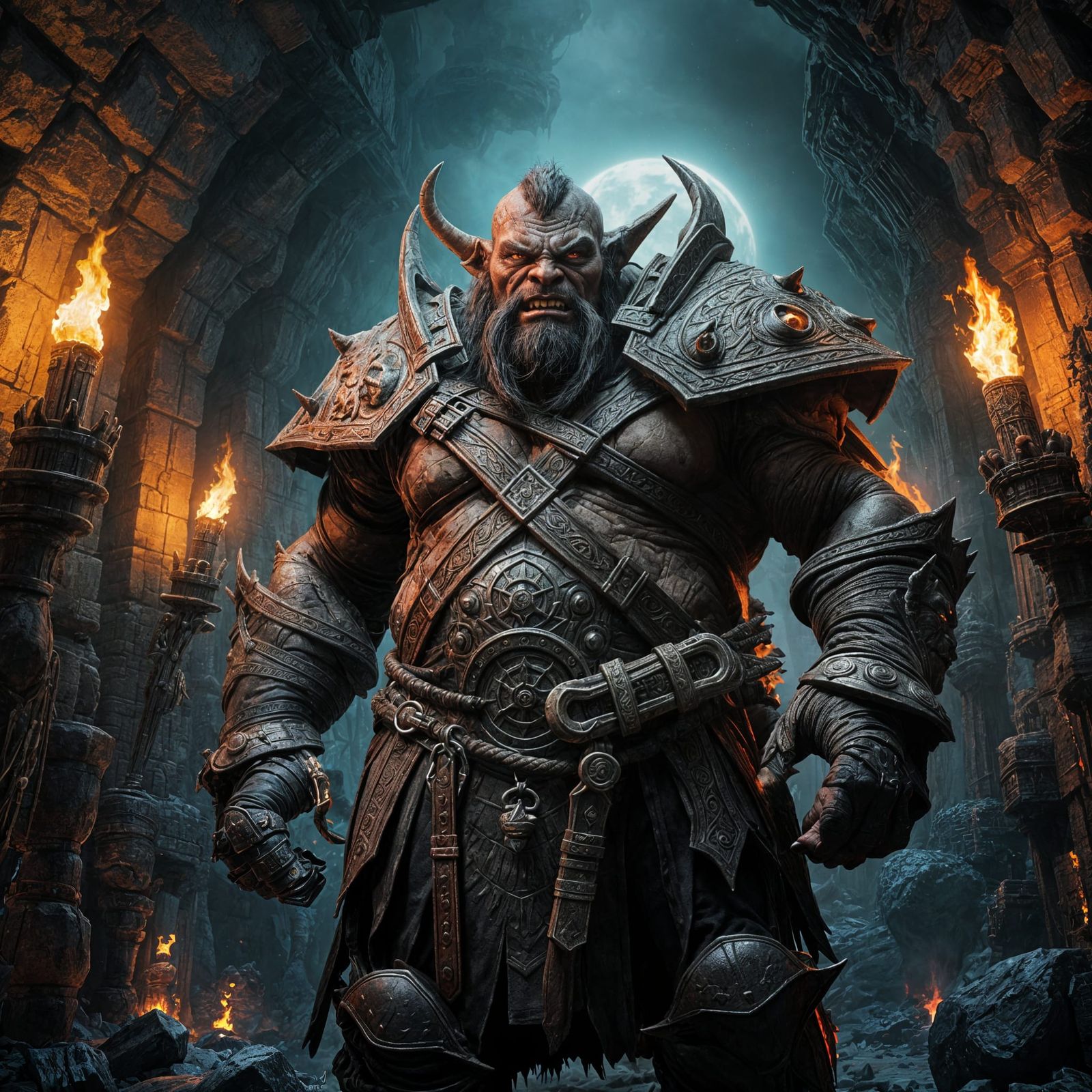 Orc Warrior Illuminated in Torched Dungeon Realism
