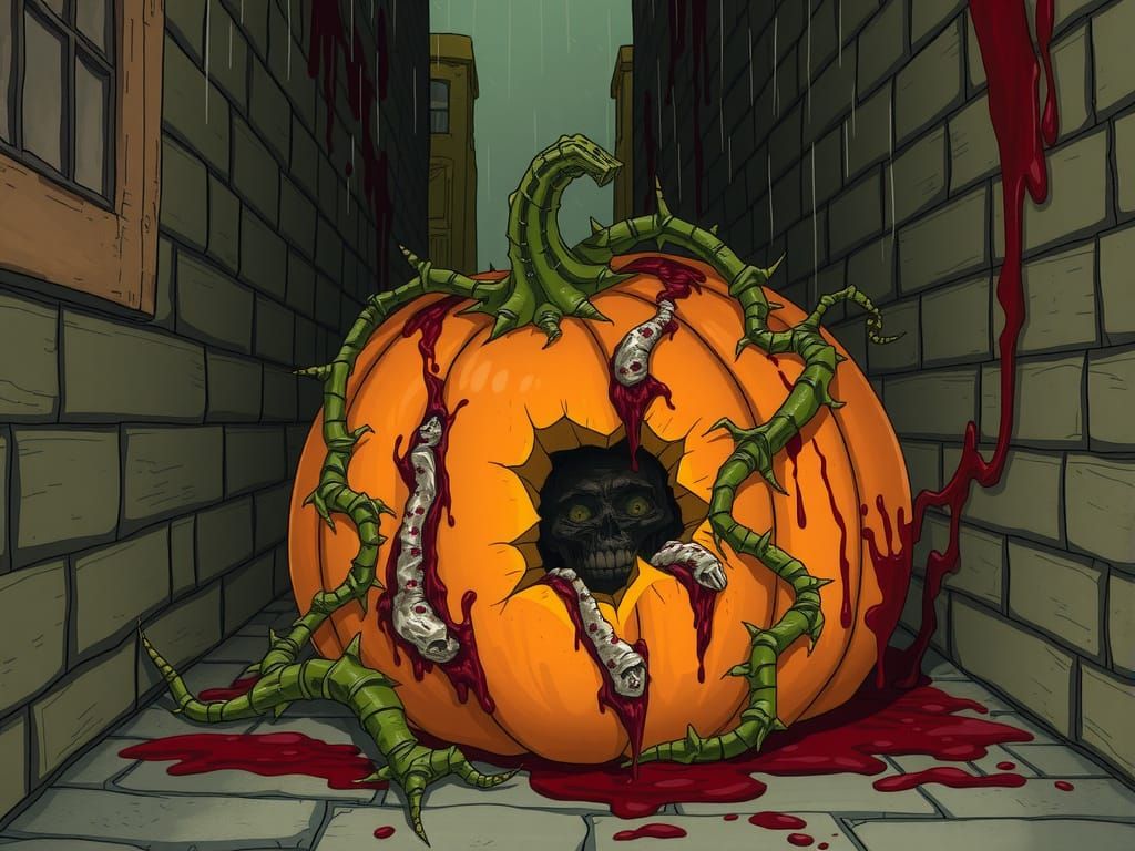 Horror Pumpkin with Flesh Vines and Blood Rain