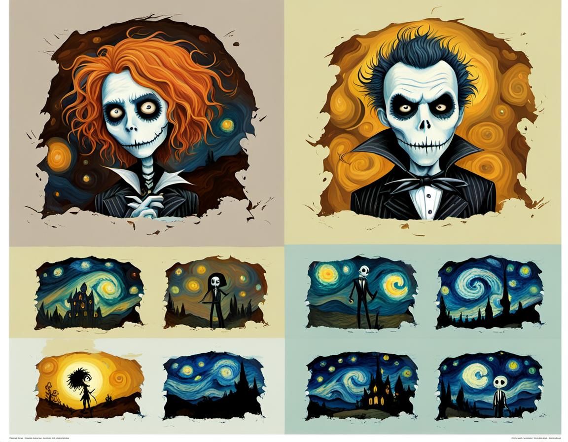 Burton Characters Reimagined in Van Gogh Style