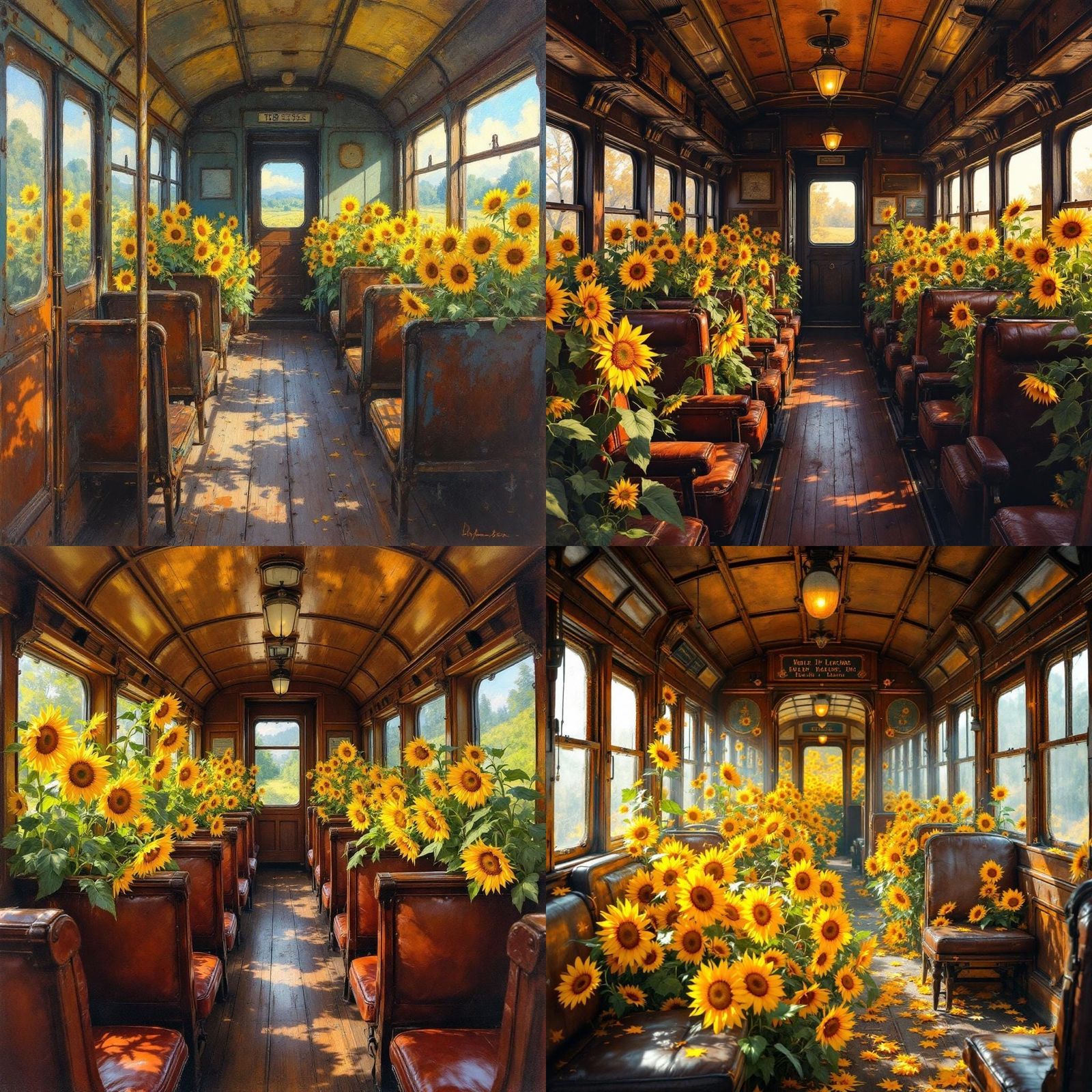 Sunflowers Bloom in Abandoned Train Car
