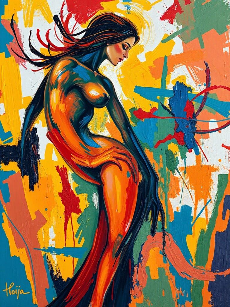 Dynamic Abstract Female Figure in Expressionist Masterpiece