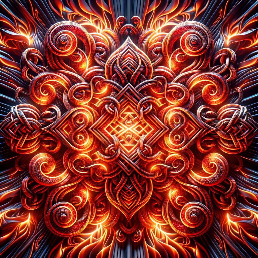 Optical Illusion with Fire-Red Celtic Knots in 3D