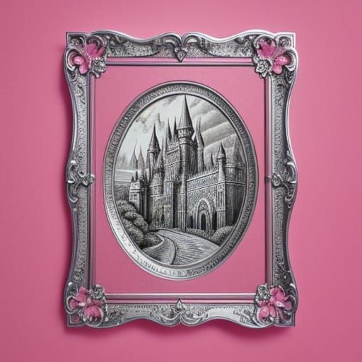 Vibrant Pink Hogwarts Castle Sketch with Rose Accents