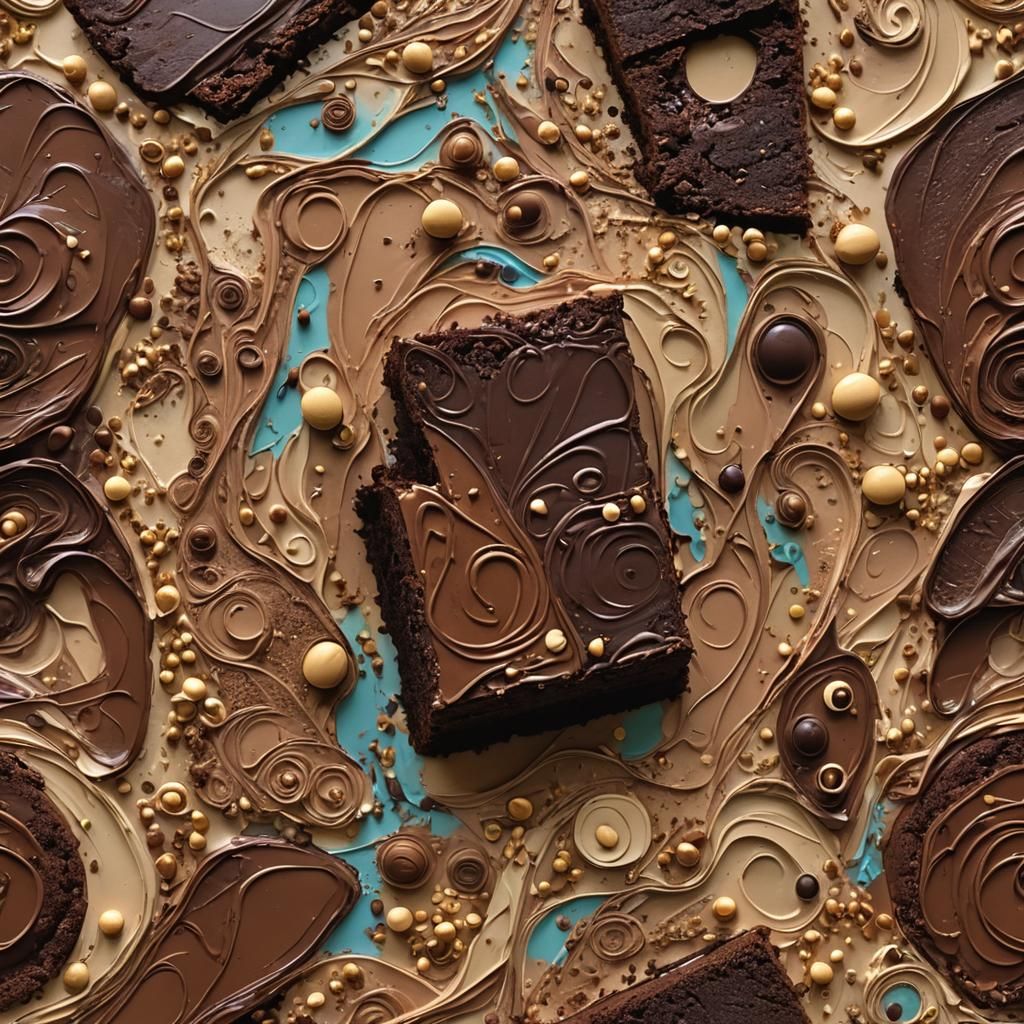 Chocolate Hazelnut Brownie Cake in Abstract Art Style