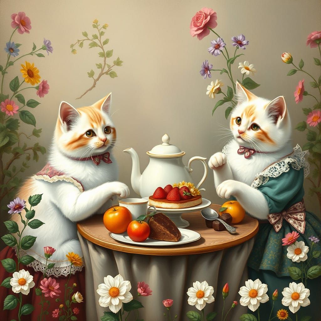 Elegant Cats at a Whimsical Tea Party