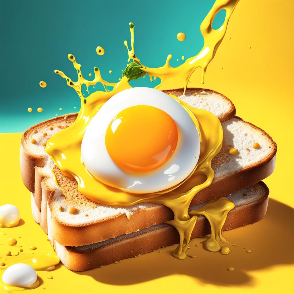 Egg Yolk on Toast: Hyperrealistic Splash Art