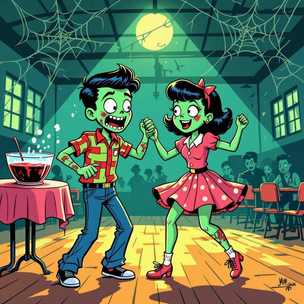 50's Zombie Teens Dance Jitterbug in Eerie Gym