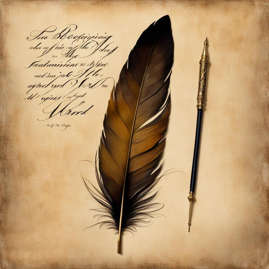 Calligraphic Parchment with Feather Pen