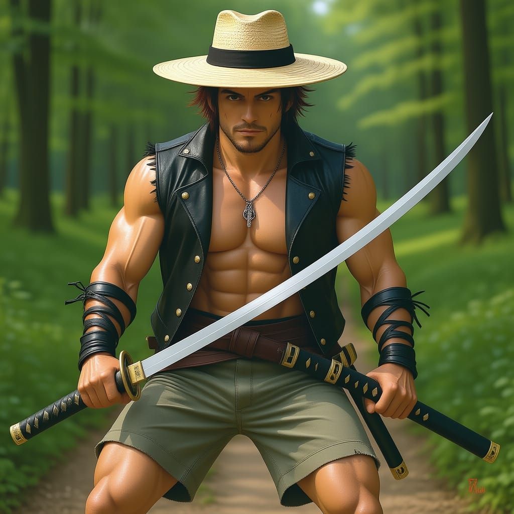 Warrior with Dual Katanas in Painterly Concept Art Style