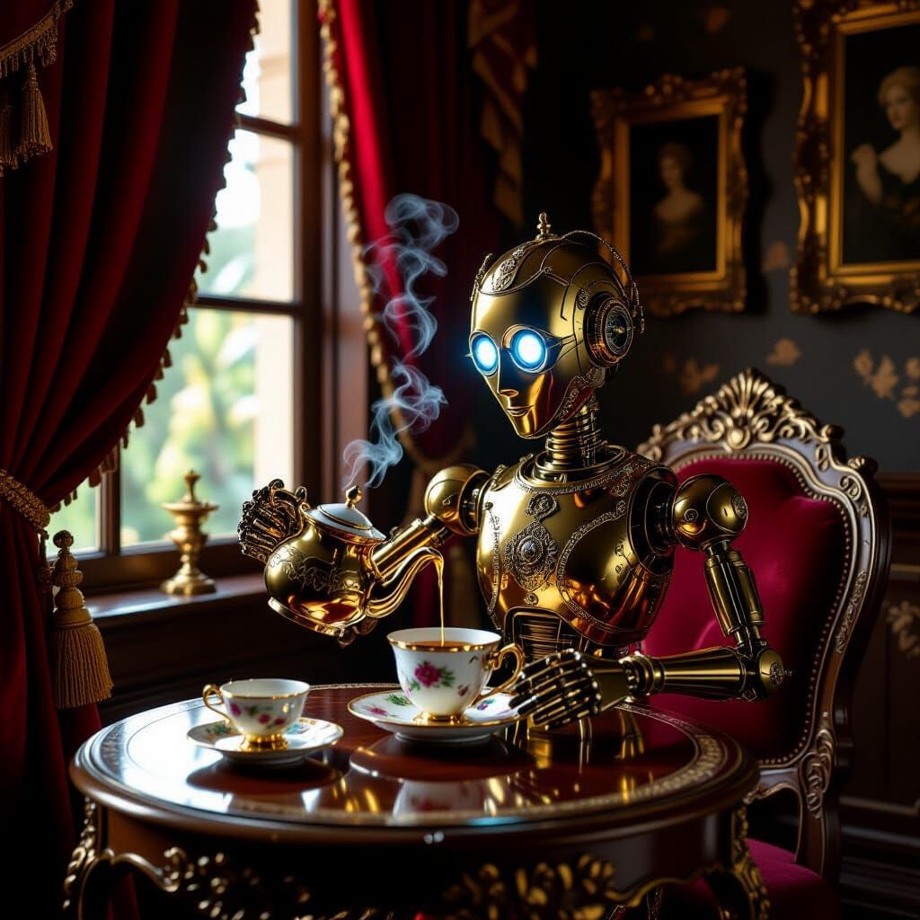 Automaton Pours Tea in Baroque Salon