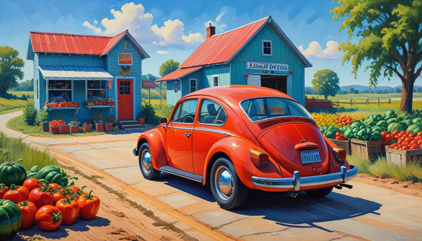 1973 VW Beetle Roadside Farmstand: Acrylic Art