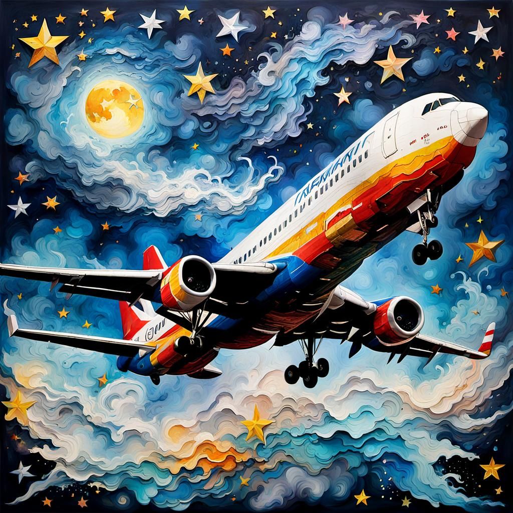 Airplane Emoji Smoke in Naive Abstract Style