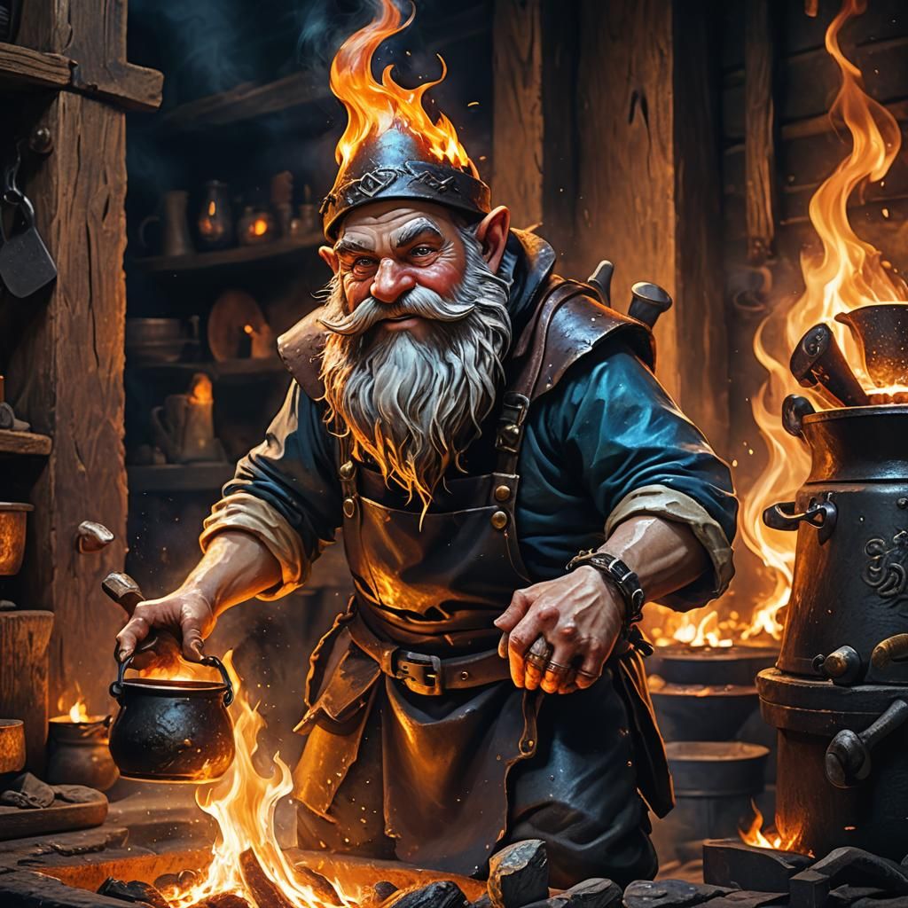 Gnome Forging Cast Iron in Fantasy Setting